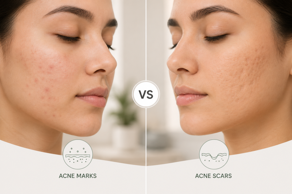 Difference between acne marks and acne scars
